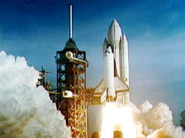 Space Shuttle Columbia launches for the first time on April 12, 1981.