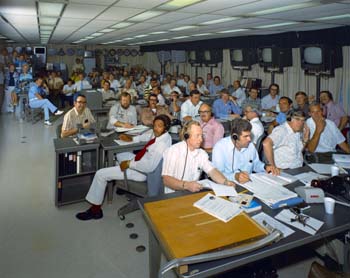 S75-31623 - Apollo-Soyuz Test Subject (ASTP) Mission Evaluation Room (MER) view.