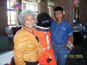 Women of Color in Flight Event, Navy Pier in Chicago. Pictured l to r: Nichelle Nichols and McDougle. 