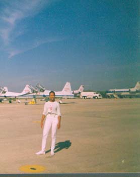 McDougle at the Shuttle Landing Facility preparing to fly her first Shuttle Training Aircraft mission with the STS-37 commander