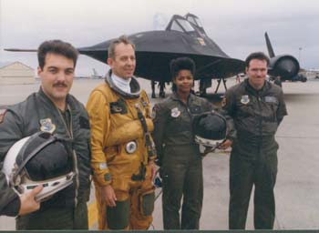 Beale Air Force Base in California. Gen. Larry Welch visited PSD and flew aboard the SR-71. Pictured l to r: Bill Beckett, Gen. Welch, McDougle, Ed Cotney. 