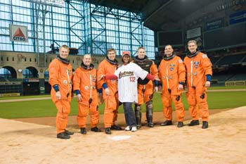 McDougle and the STS-132 crew. The crew's poster photo shoot was held at Minute Maid Park, Houston, TX.