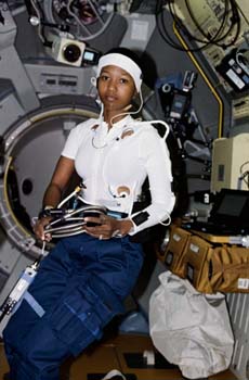 Mae Jemison floating in space during STS-47. 