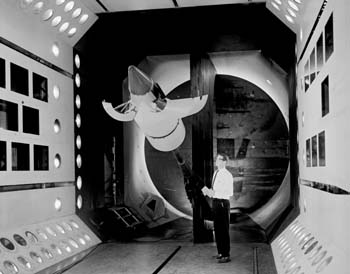 1963-L-10001.jpg - November 1963 - JSC LES Canards Deployed in Full Scale Test,  Langley's Transonic Dynamic Tunnel