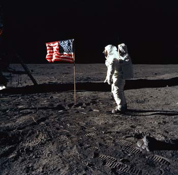 as11-40-5875.jpg - 1969, Apollo 11 “Oops!”  (Flag could not be deployed completely) 