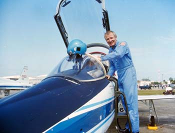 Astronaut Vance Brand with T-38 training aircraft.