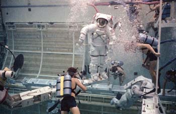 EVA astronaut training in the Weightless Environment Training Facility (WETF).