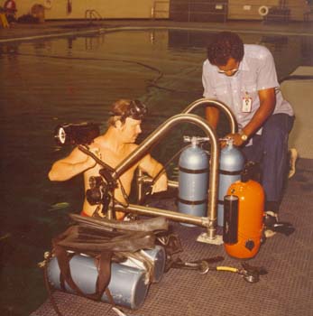 Terry Slezak in the Weightless Environment Training Facility (WETF).