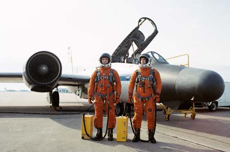 David Whittle and Roger Zwieg in front of NASA B-57 Earth Resources Aircraft. 