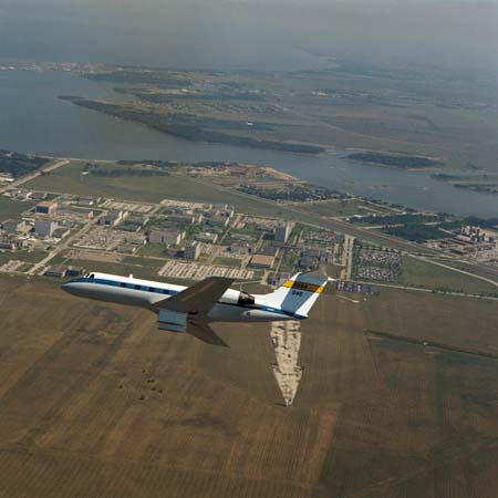 Aerial - Air to Air photo of the Shuttle Training Aircraft over JSC taken on October 6, 1976 