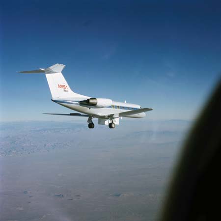 NASA 946 Shuttle Training Aircraft in flight 