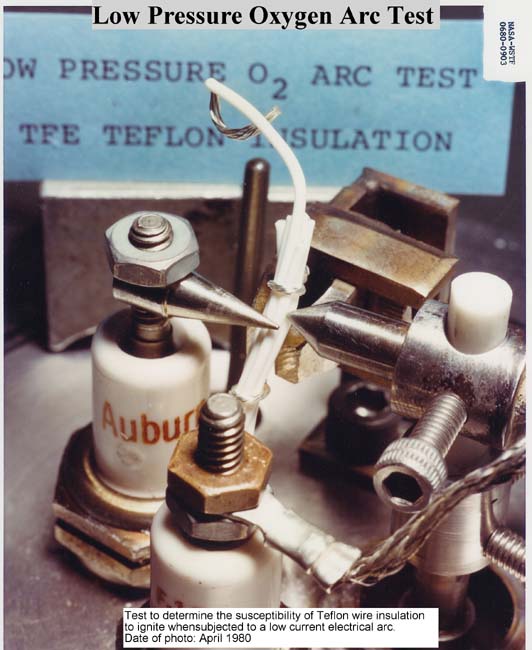 Test chamber that subjected materials to electrical arcs 