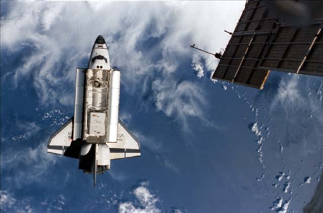 Departing space Shuttle Atlantis as seen from Mir