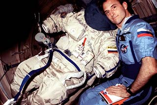 Linenger with ORLAN-M space suit