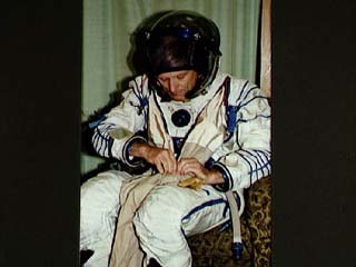Norman Thagard during cosmonaut suit up training in Russia.