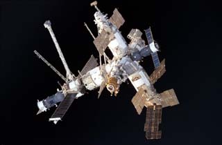 View of the Mir Space Station as seen from STS-89 Space Shuttle Endeavour.