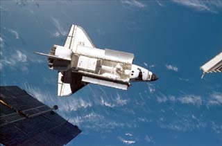 Shuttle viewed from the Mir Space Station